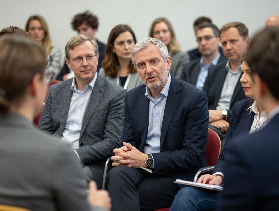 Дискуссионная панель с журналистами и экспертами по медиаэтике в университетской аудитории, оживлённый разговор