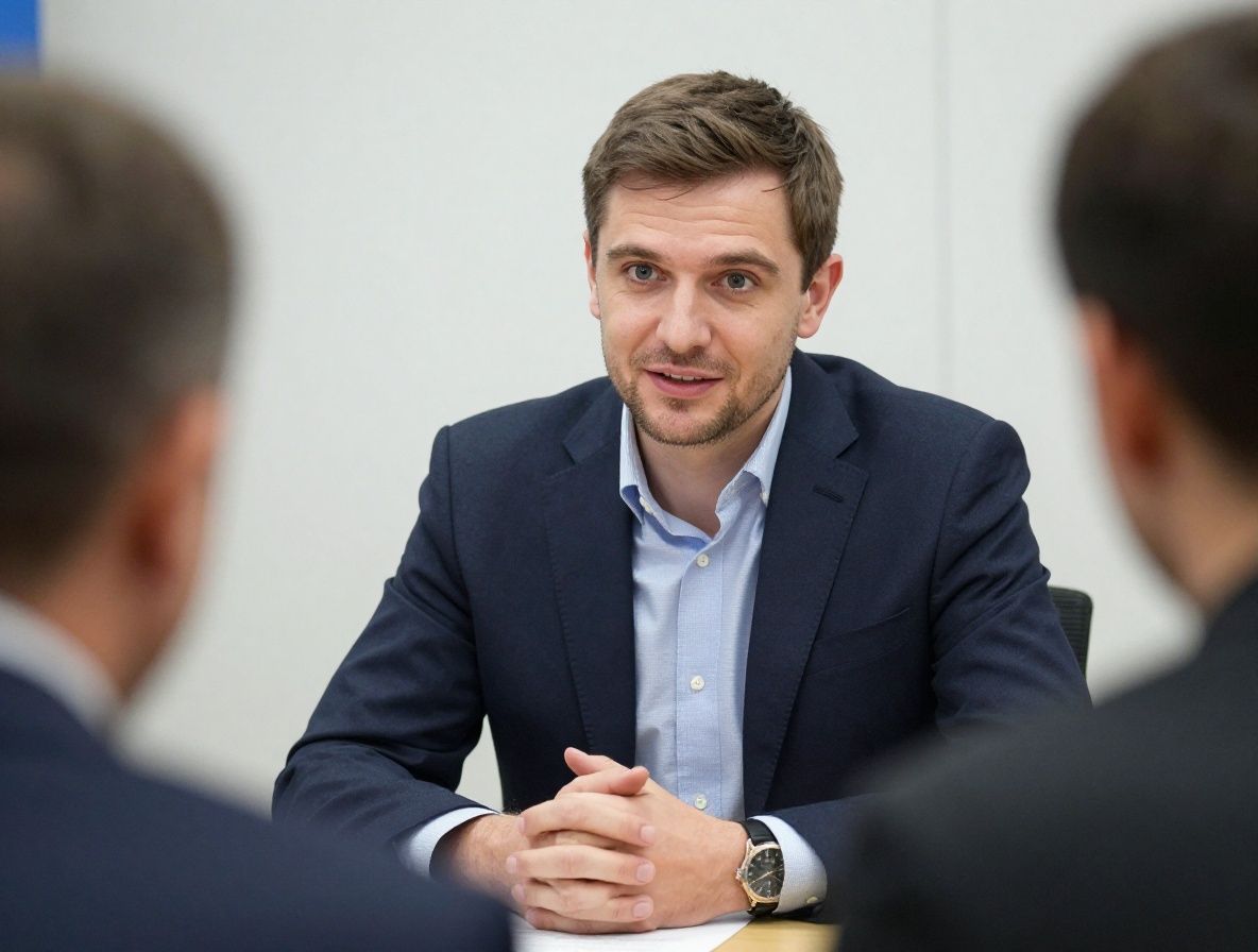 Журналист берёт интервью у эксперта на открытой пресс-конференции, держит диктофон, яркое дневное освещение